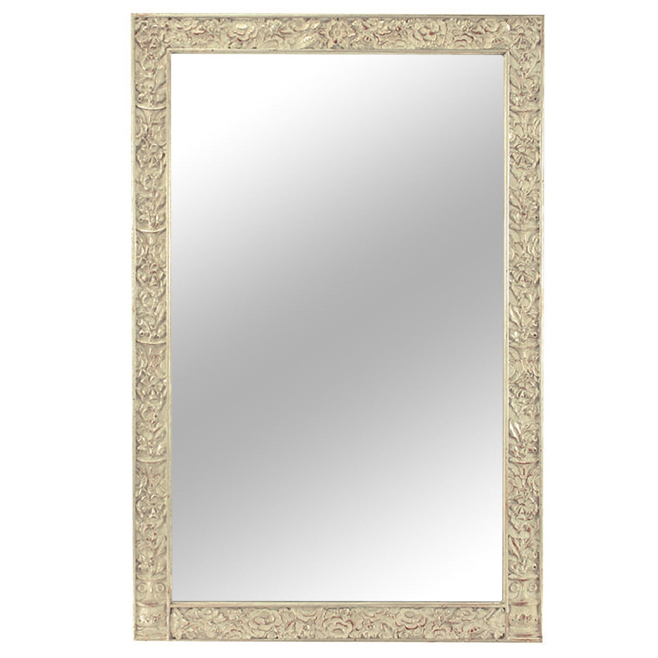Art Deco Carved and Silver-Leafed Wood Mirror