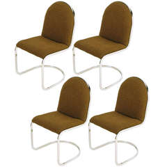 Four Chrome Cantilevered Cocoa Wool Dining Chairs