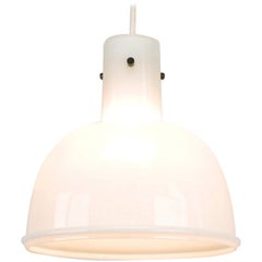 Lightolier White Cased Glass Bell Form Pendant Light by Glashütte Limburg