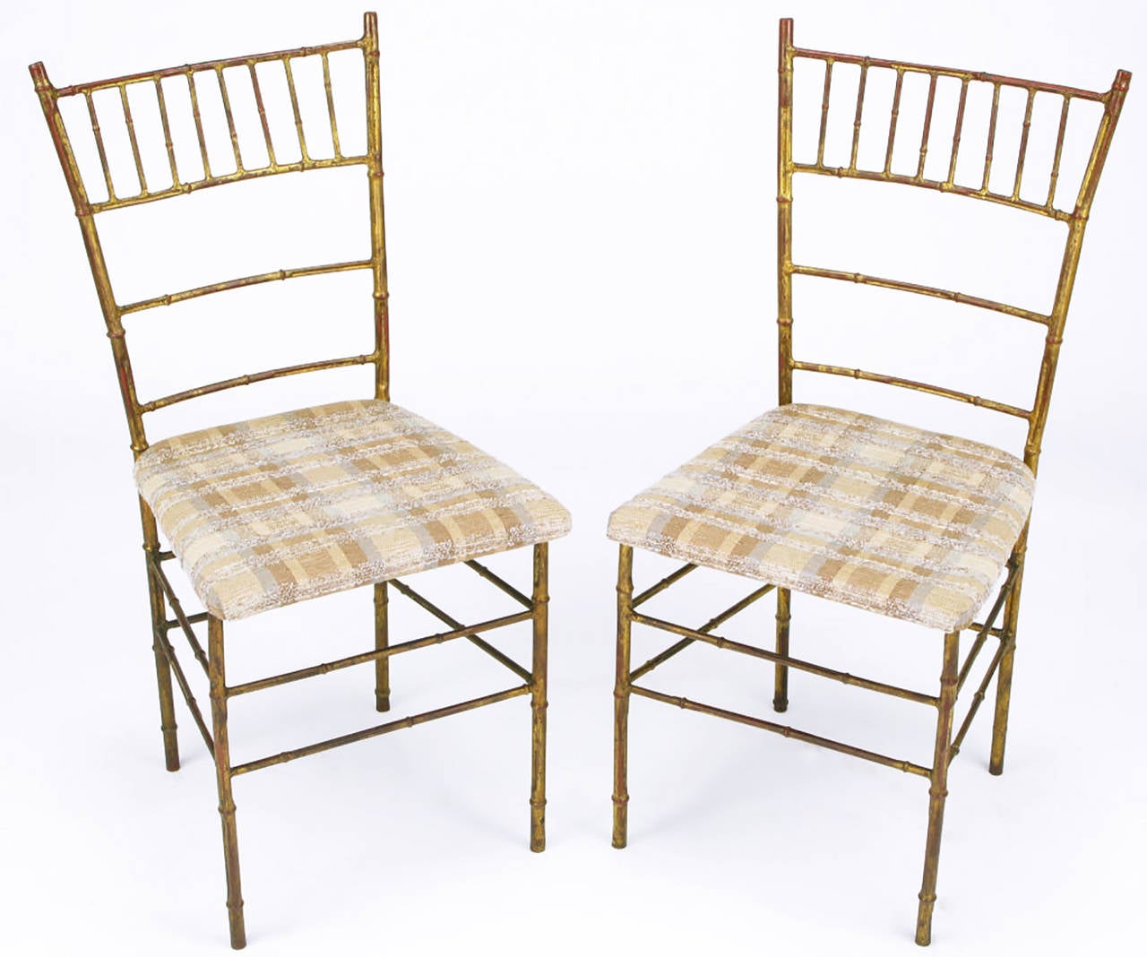 American Four Aged Gilt Metal Bamboo Chiavari Style Chairs For Sale