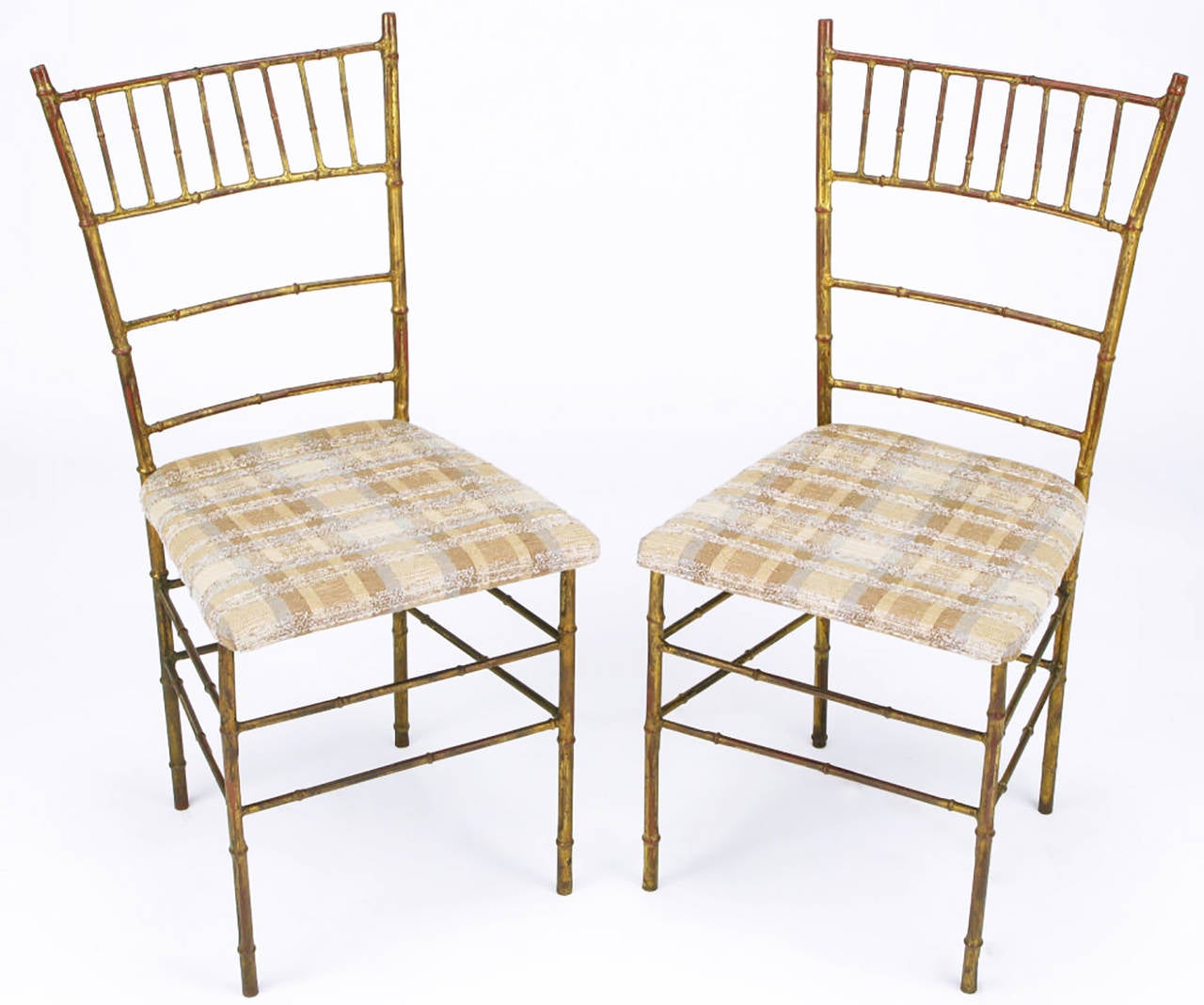 Four Aged Gilt Metal Bamboo Chiavari Style Chairs For Sale at 1stDibs