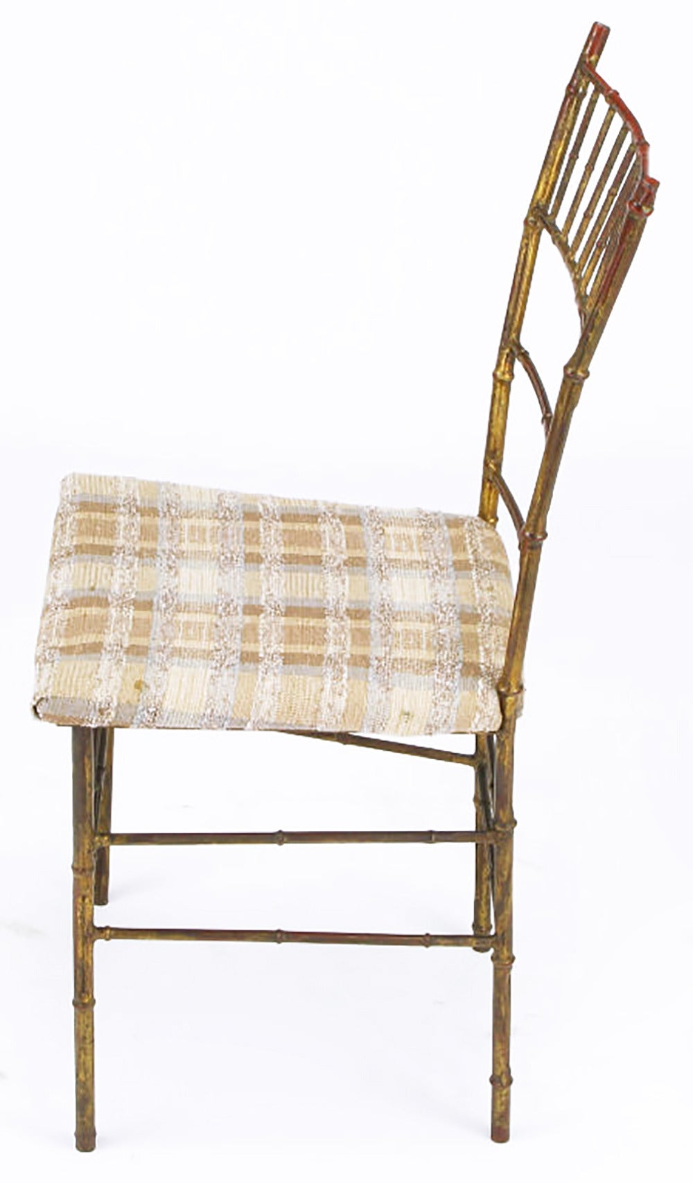 Mid-20th Century Four Aged Gilt Metal Bamboo Chiavari Style Chairs For Sale