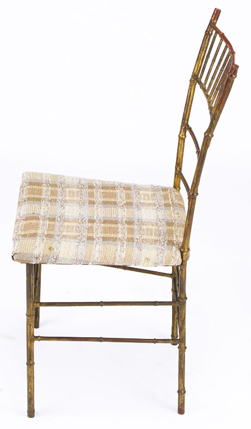 Four Aged Gilt Metal Bamboo Chiavari Style Chairs For Sale at 1stDibs