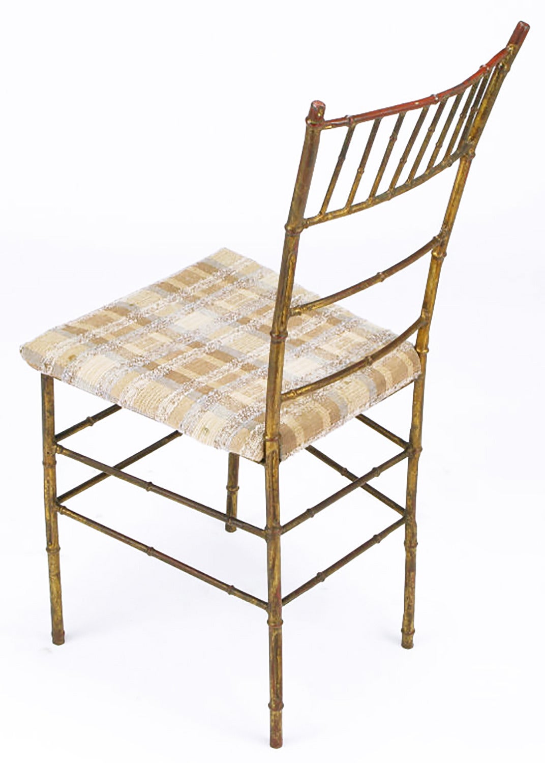 Milieu du XXe siècle Quatre chaises en métal doré vieilli de style Chiavari en bambou en vente