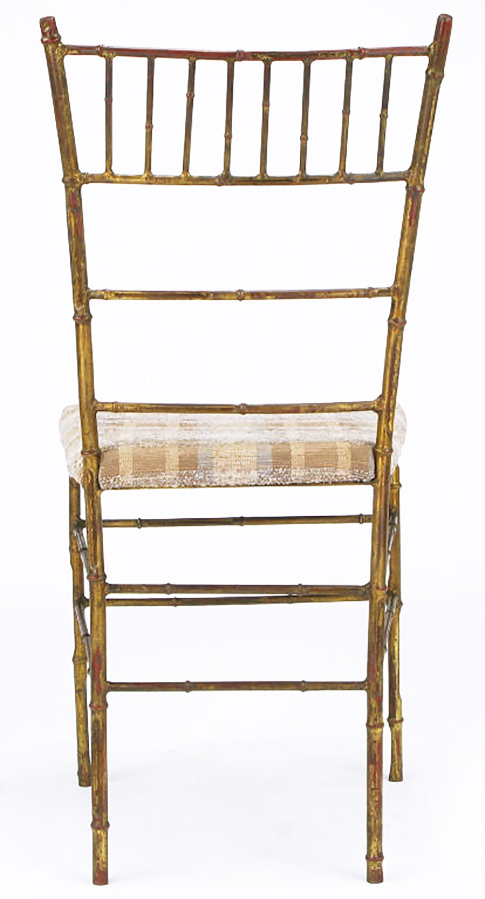 Four Aged Gilt Metal Bamboo Chiavari Style Chairs For Sale 2