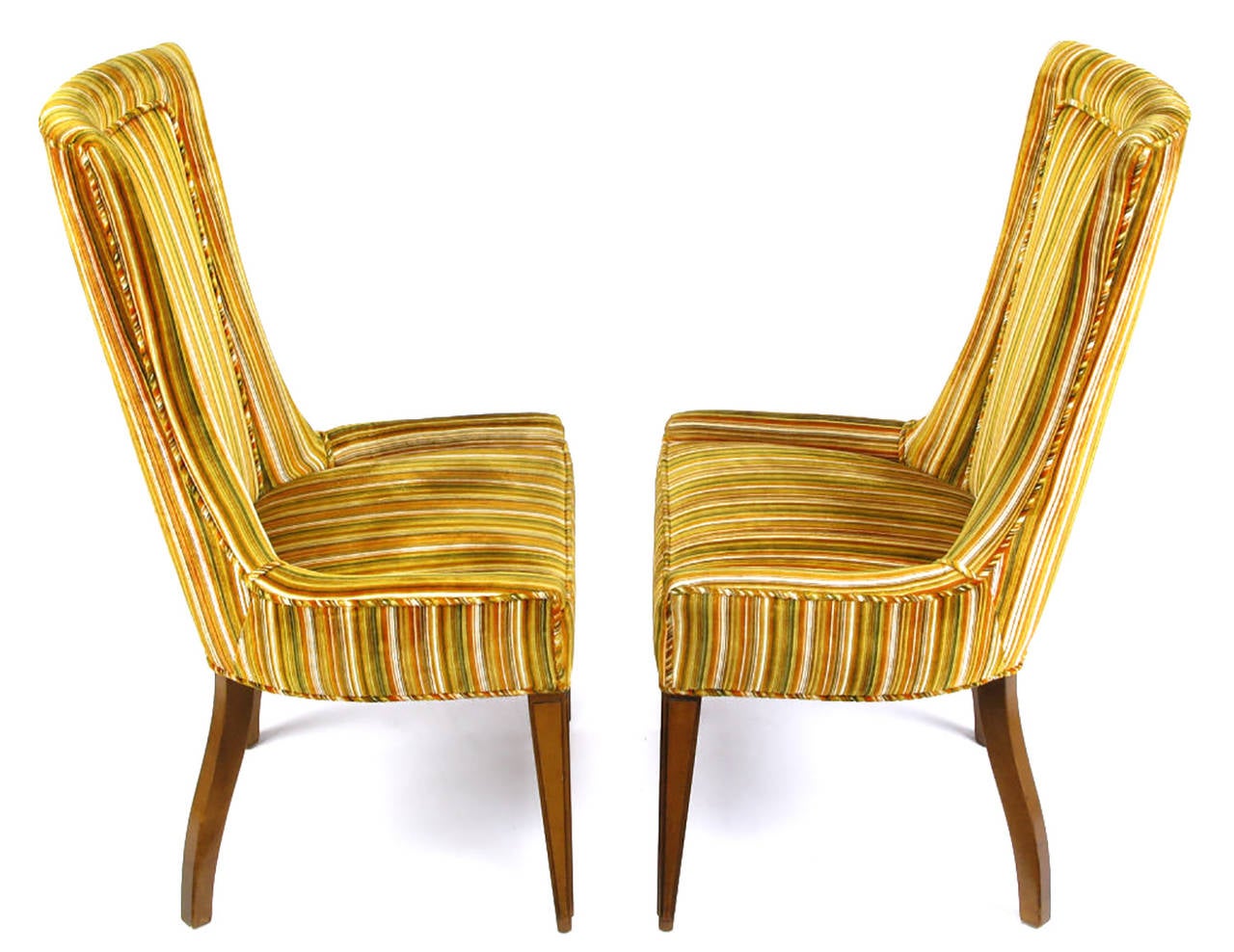 Pair of Striped and Cut Velvet Empire Style Side Chairs In Good Condition In Chicago, IL