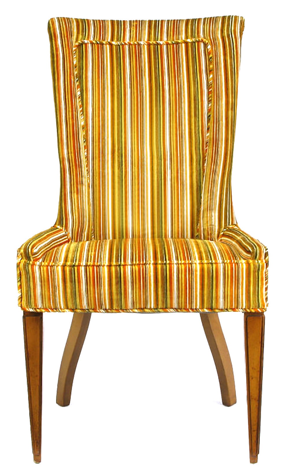 Mid-20th Century Pair of Striped and Cut Velvet Empire Style Side Chairs