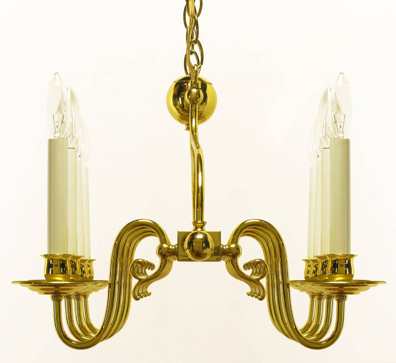 Mid-20th Century Eight-Arm Linear Brass Rectangular Chandelier For Sale