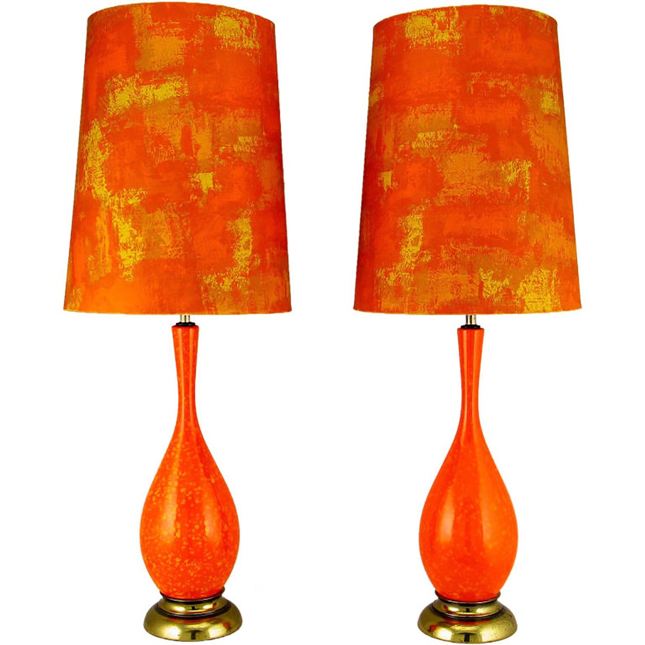 Pair of Persimmon & Gamboge Stippled Glaze Table Lamps 