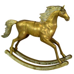 Vintage Unusual Brass Rocking Horse Sculpture