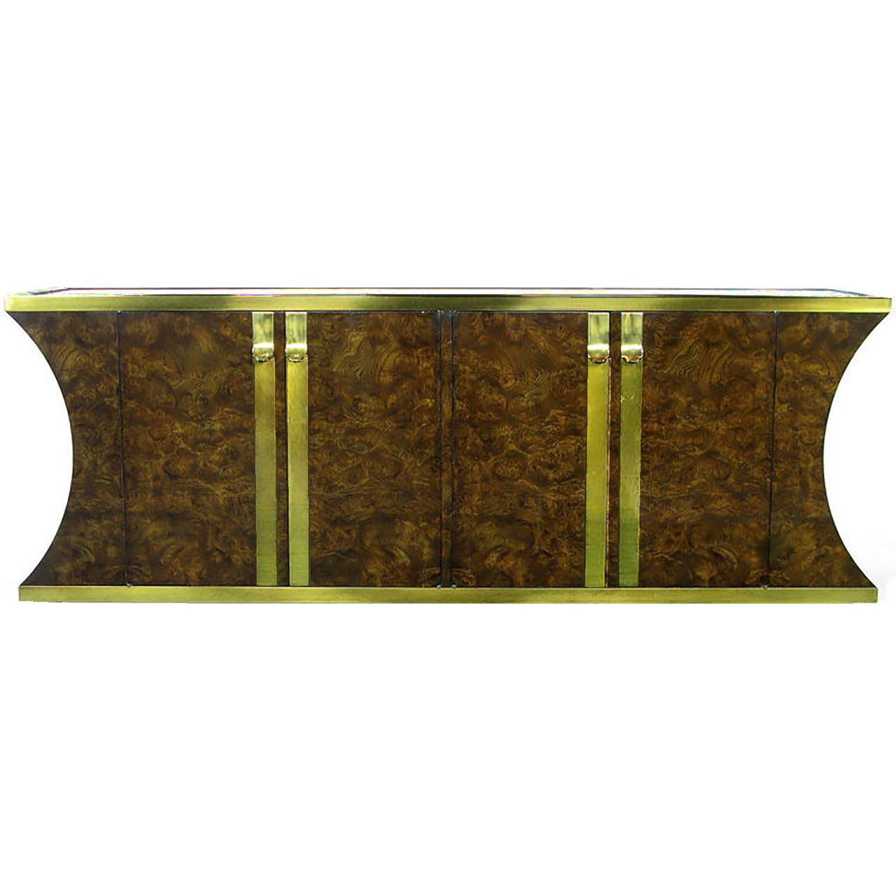 Mastercraft Amboyna Burl and Brass Concave Curve Sideboard