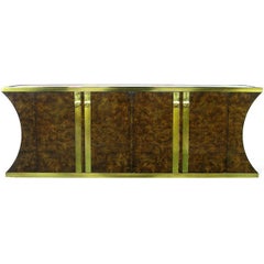 Retro Mastercraft Amboyna Burl and Brass Concave Curve Sideboard