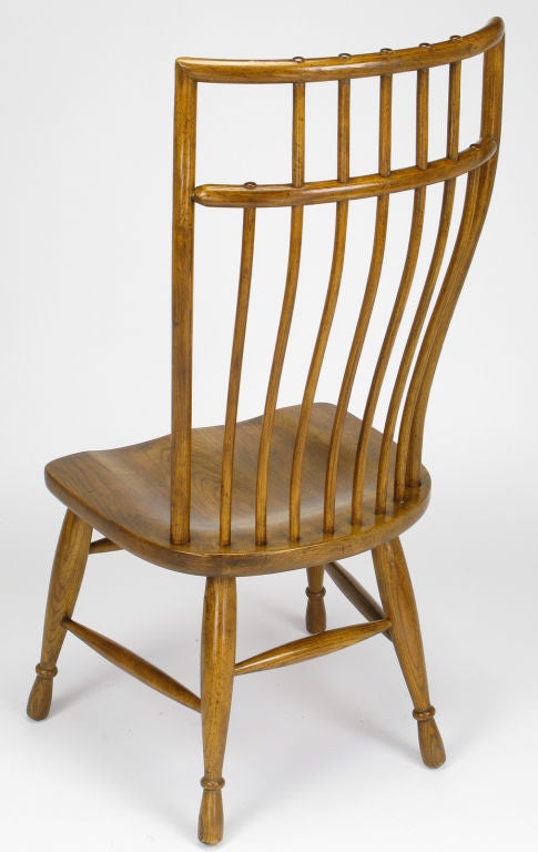 Mid-20th Century Set Six Stylized High Back Windsor Dining Chairs By Hibriten
