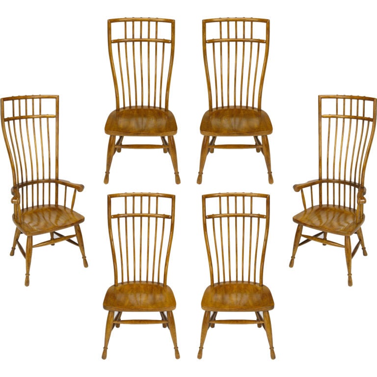 Set Six Stylized High Back Windsor Dining Chairs By Hibriten