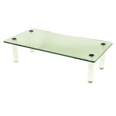 Lucite & Chrome Cap Glass Top Coffee Table After Pace Collection