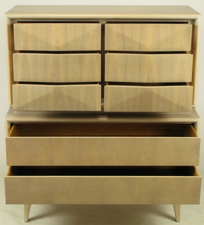 American Bleached & Glazed Walnut Pyramidal Front Chest-On-Chest