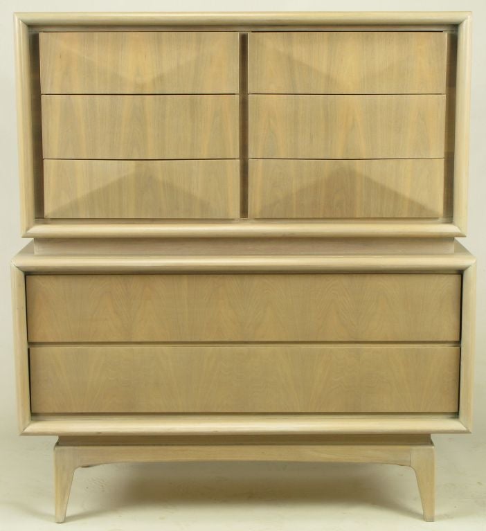 Mid-20th Century Bleached & Glazed Walnut Pyramidal Front Chest-On-Chest