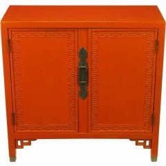 Vintage Chinoiserie Two-Door Cinnabar Lacquered Cabinet