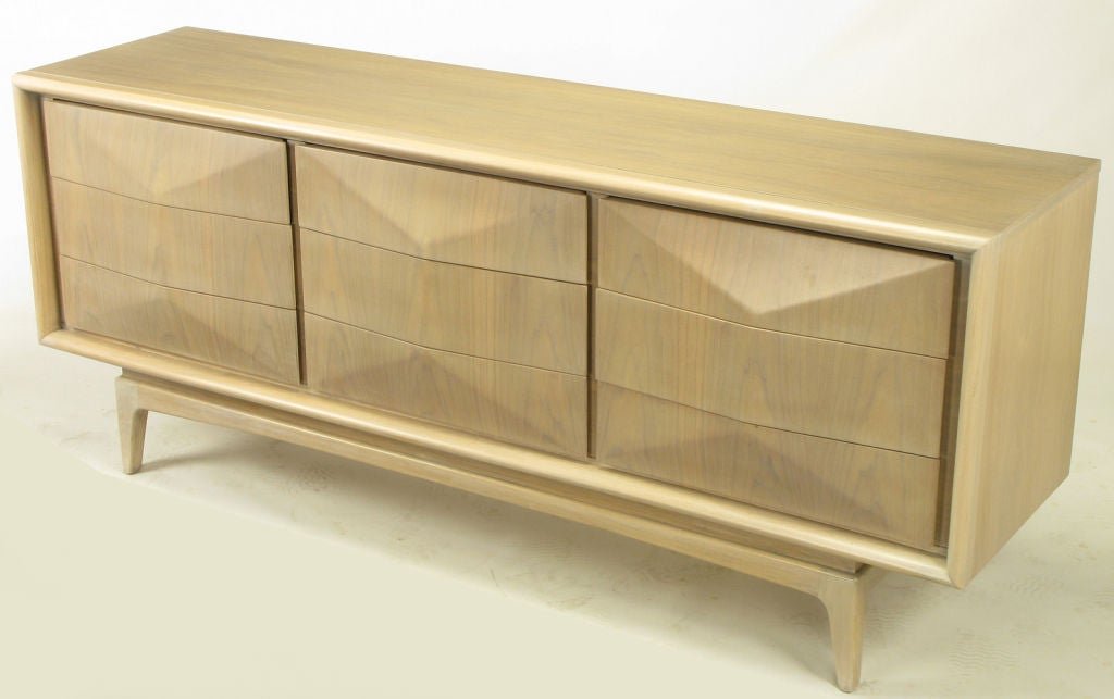 Bleached & Glazed Walnut Pyramid-Front Long Dresser