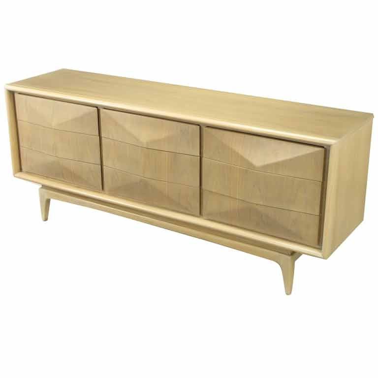 Bleached 
Glazed Walnut Pyramid-Front Long Dresser