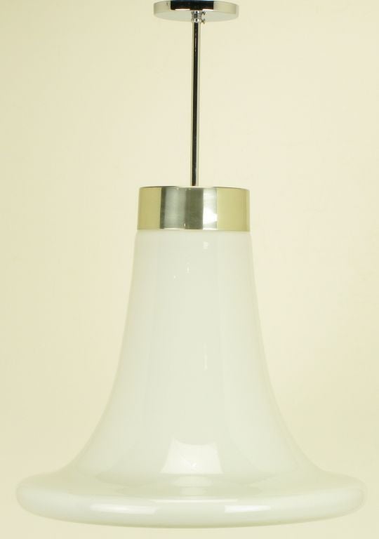 1970s Milk Glass Closed Trumpet Pendant Light