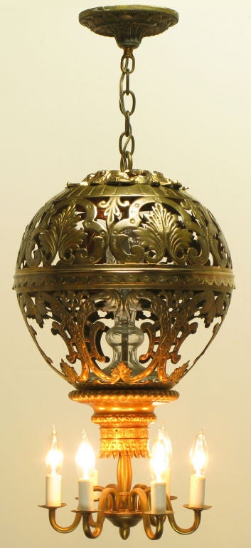 Mid-20th Century 1930s Brass Hot Air Balloon Form Six-Arm Chandelier