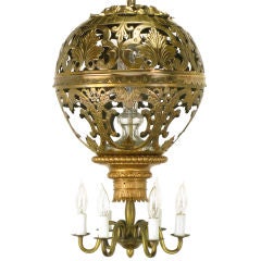 Vintage 1930s Brass Hot Air Balloon Form Six-Arm Chandelier