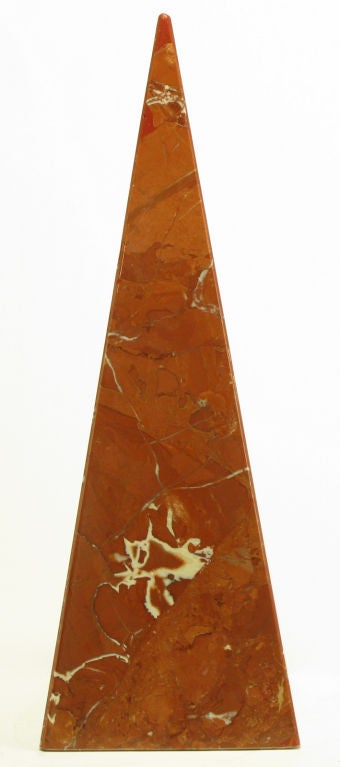American Rouge Marble Pyramid Sculpture. For Sale