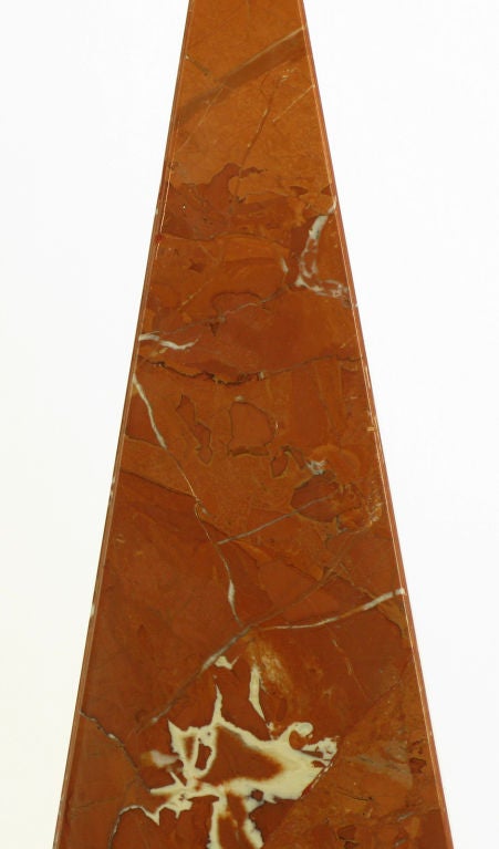 20th Century Rouge Marble Pyramid Sculpture. For Sale