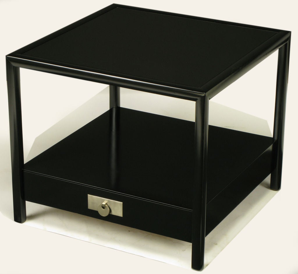 Michael Taylor For Baker Black Lacquer Two-Tier End Table