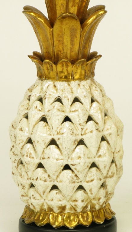 Wood Pair Parcel Gilt Reticulated Pottery Pineapple Table Lamps