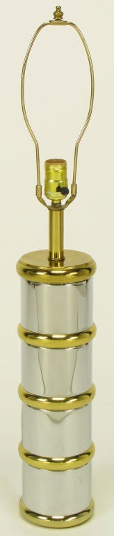 American Chrome & Brass Segmented Column Table Lamp. For Sale