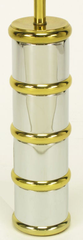 Late 20th Century Chrome & Brass Segmented Column Table Lamp. For Sale
