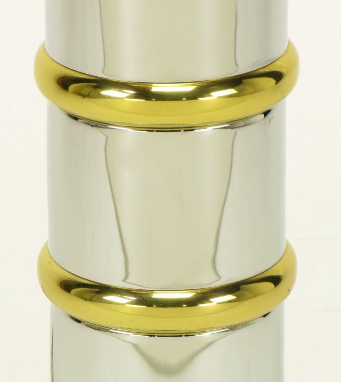 Chrome & Brass Segmented Column Table Lamp. For Sale 2