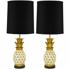 Pair Parcel Gilt Reticulated Pottery Pineapple Table Lamps