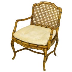 Bamboo-Form Cabriole Leg Cane Back Arm Chair