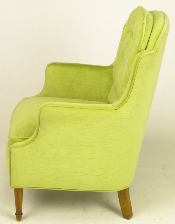Pair Chartreuse Velvet Button Tufted Regency Lounge Chairs 1