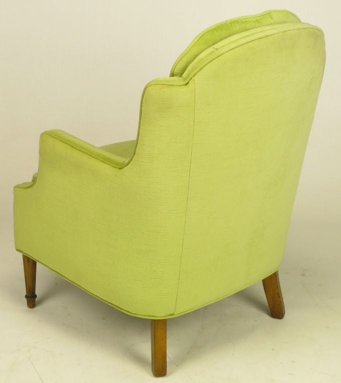 Pair Chartreuse Velvet Button Tufted Regency Lounge Chairs 2