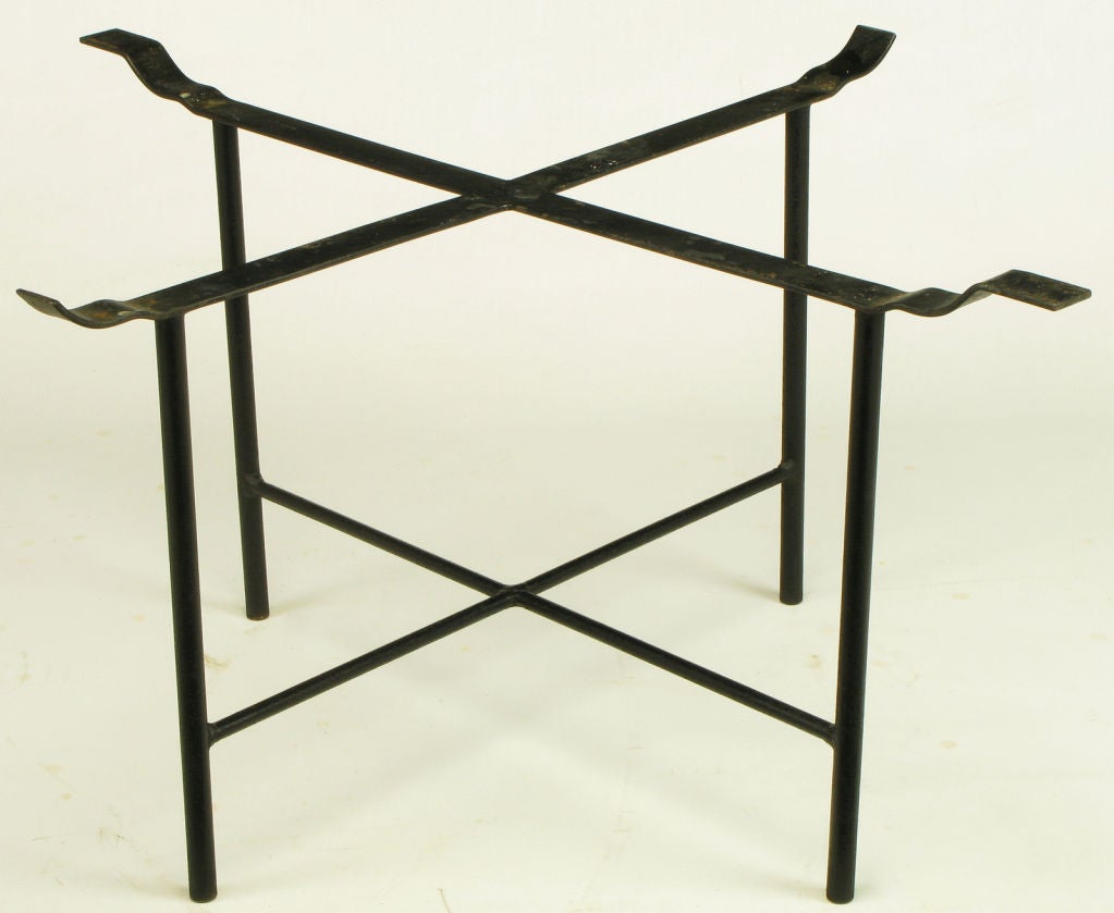 Moroccan Etched Brass Large Tray Table With Wrought Iron Base. 4