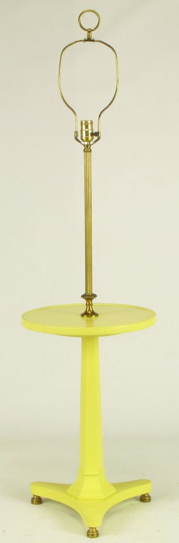Soft Yellow Lacquered & Brass Regency Floor Lamp