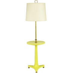 Vintage Soft Yellow Lacquered & Brass Regency Floor Lamp