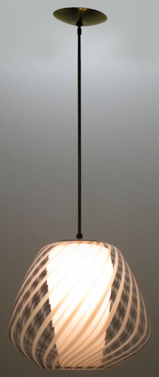 Large Lightolier Hand Blown Striped Glass Globe Pendant Light 1