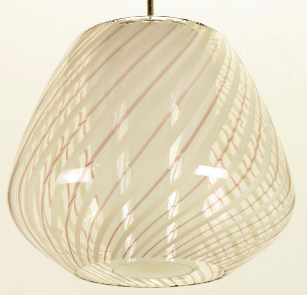 Large Lightolier Hand Blown Striped Glass Globe Pendant Light 2
