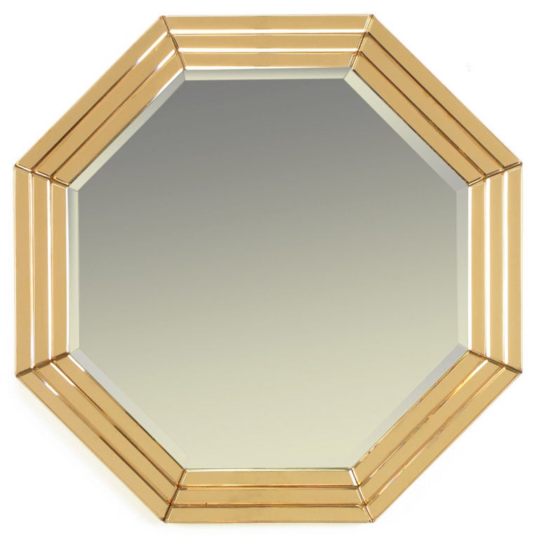 Octagonal Art Deco Peach Glazed Beveled Mirror