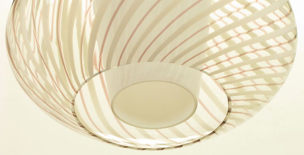 Large Lightolier Hand Blown Striped Glass Globe Pendant Light 5