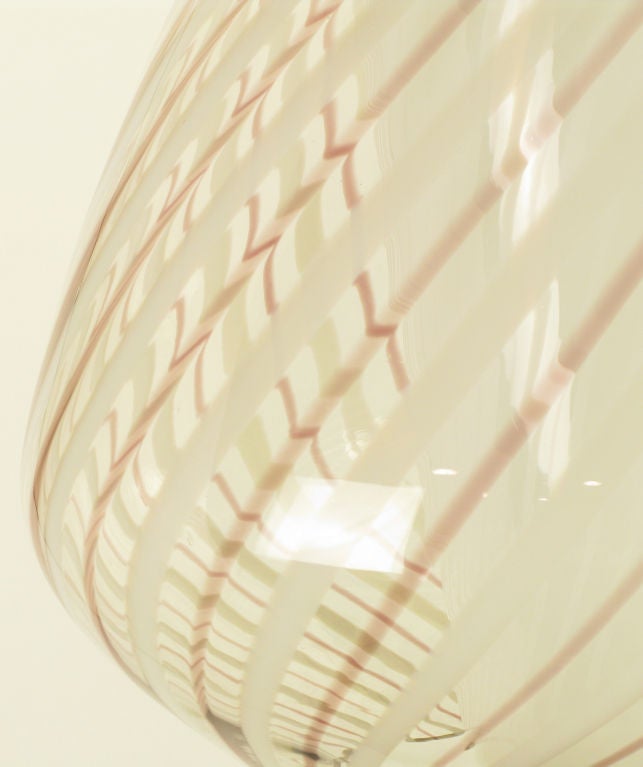 Large Lightolier Hand Blown Striped Glass Globe Pendant Light 6