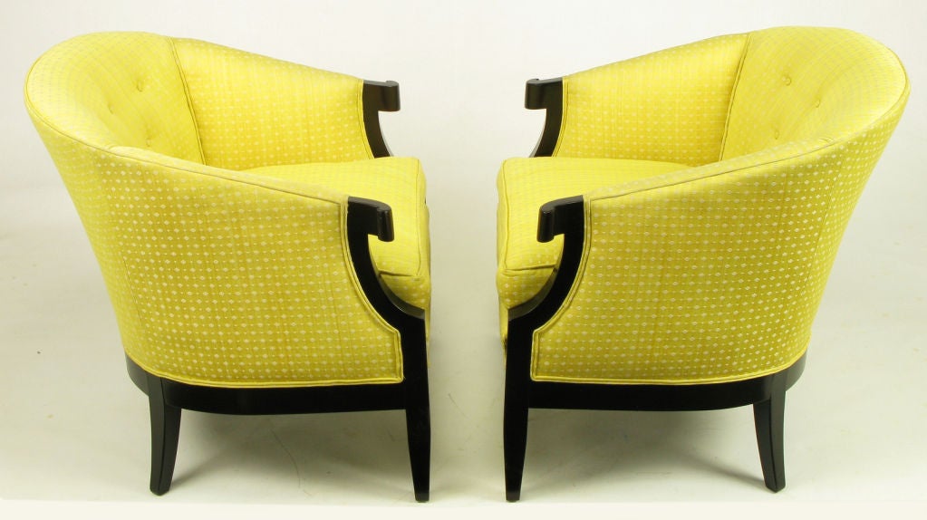 American Pair Baker Saffron Embroidered Silk Club Chairs