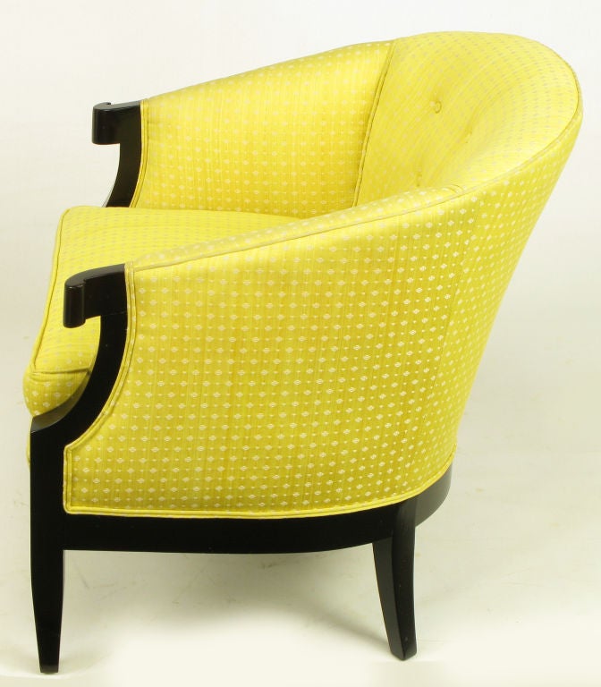 Pair Baker Saffron Embroidered Silk Club Chairs 1