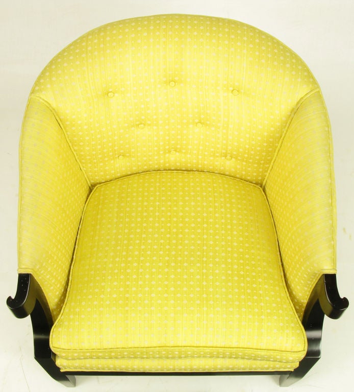 Pair Baker Saffron Embroidered Silk Club Chairs 3