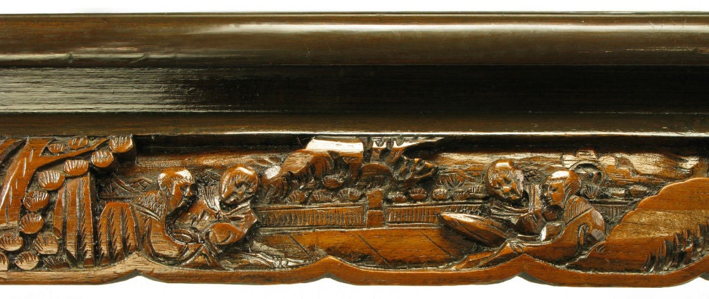 Hand Carved Battle Scene Chinese Oval Table With Six Stools 1